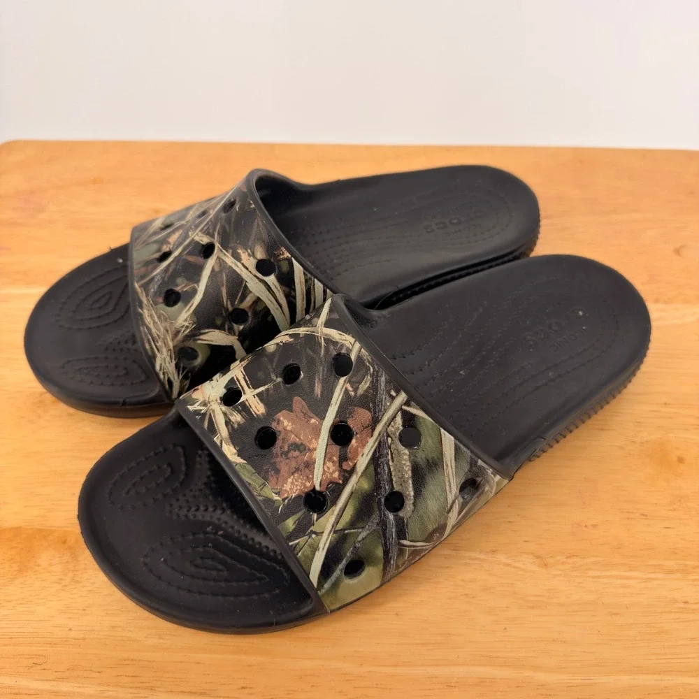 Crocs Classic Slide‎ Unisex M7 W9 Black RealTree Camo Gorpcore Hunting Summer